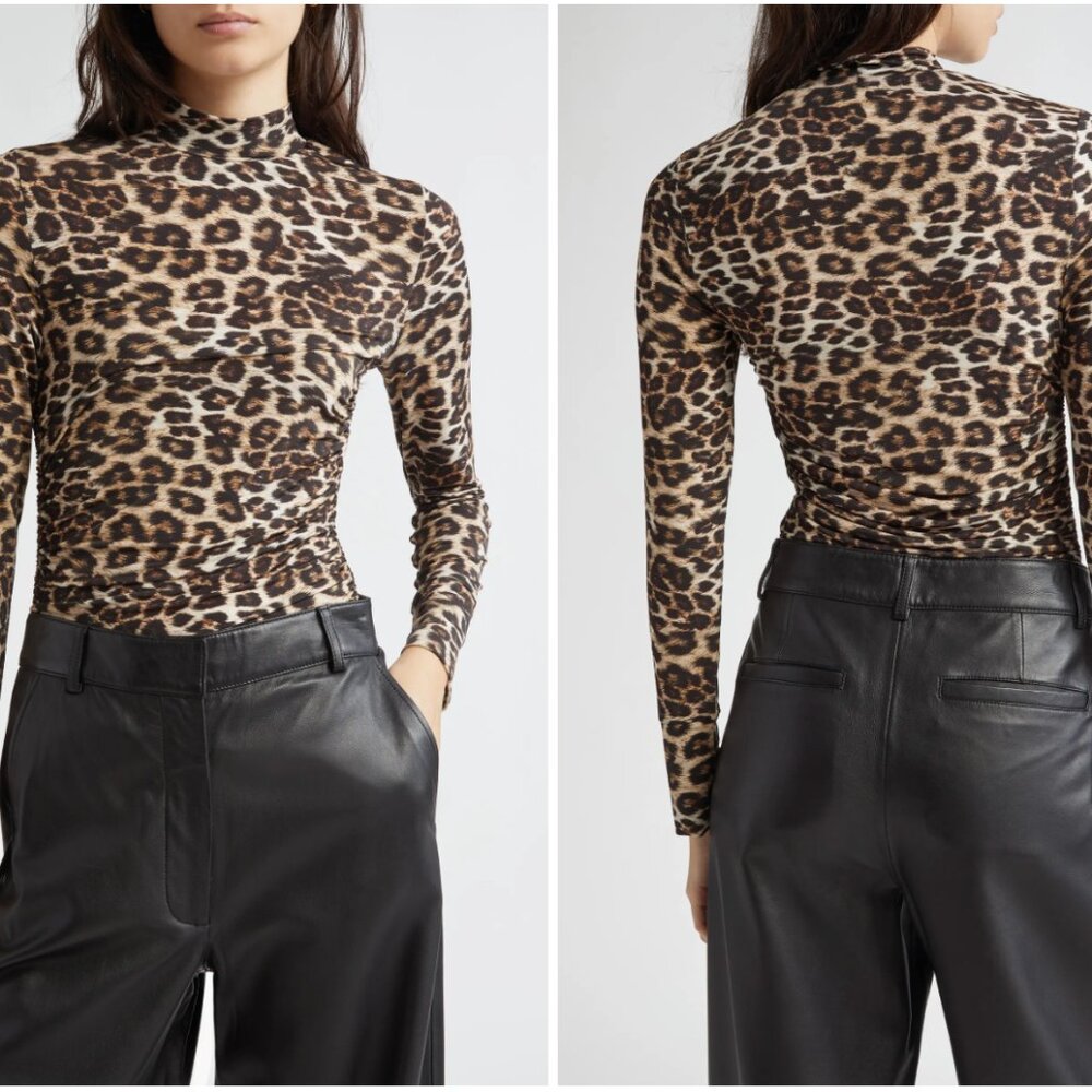 Farm Rio Mock Neck Ruched Leopard Print Stretch Jersey Top Women’s XL NWT - Picture 12 of 13